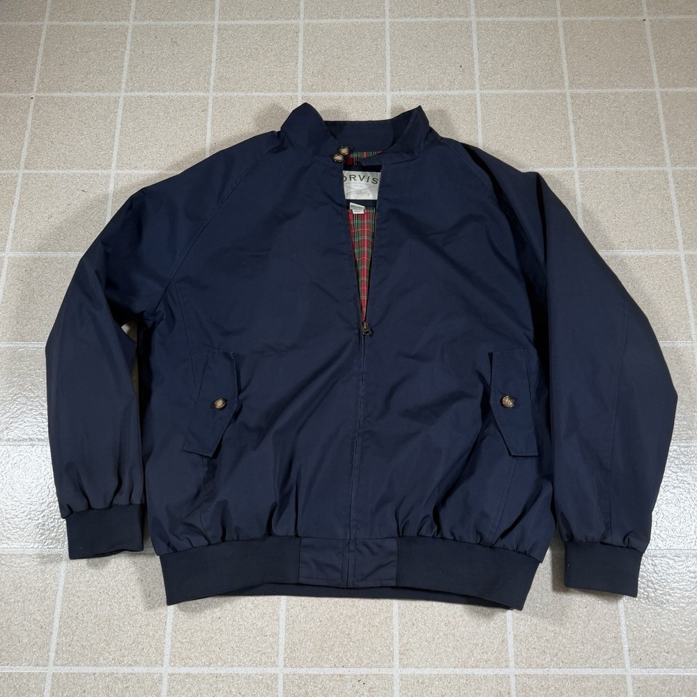 ORVIS Jacket Mens XL Harrington Bomber Tartan Plaid Lined Full Zip Blue VTG